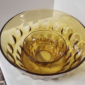 Vintage Indiana Glassware 60's MCM Amber Thumbprint Serving & Dip Bowl